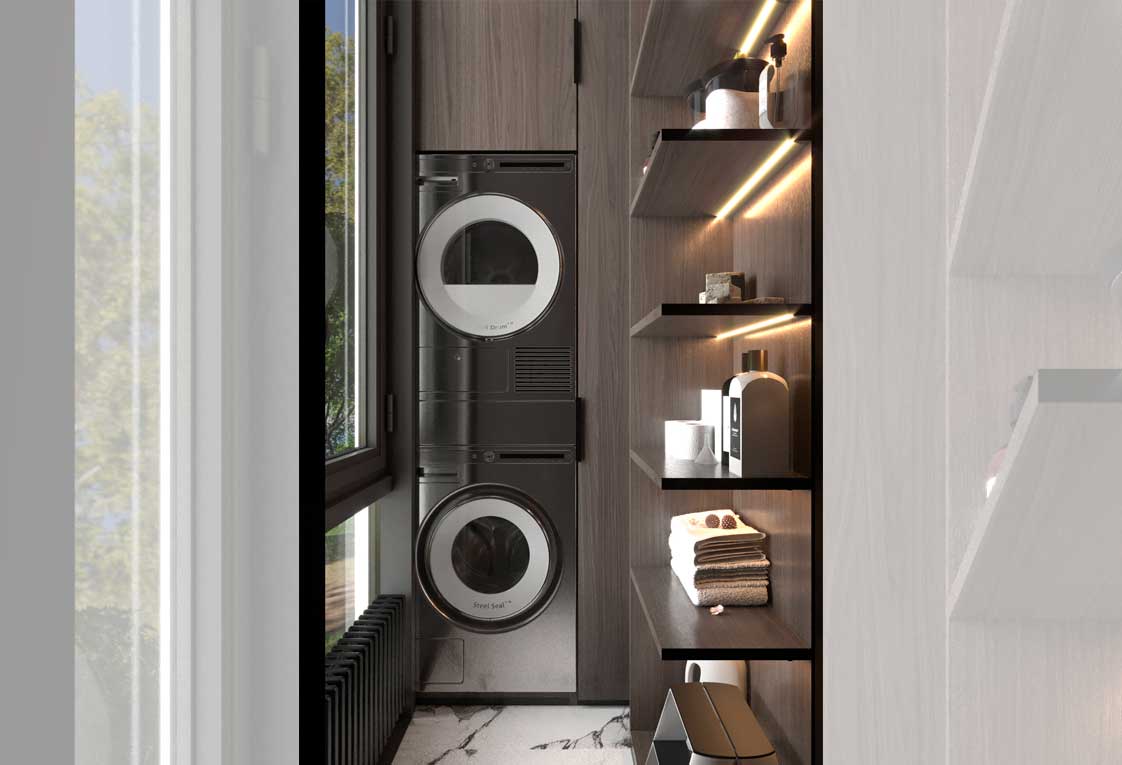 Визуализация дизайна интерьера квартиры со встроенной стиральной машиной